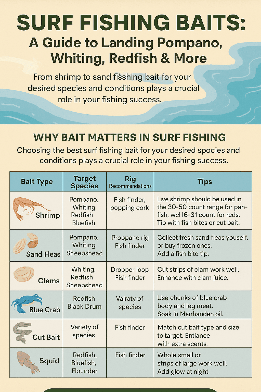 Surf Fishing Baits: A Guide to Landing Pompano, Whiting, Redfish & More (Infographics)